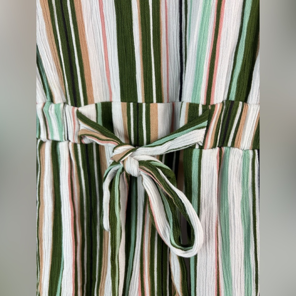 Derek Heart L Striped Jumpsuit O-Ring Straps Wide Leg Pocketed Jumpsuit in Green - Picture 6 of 11